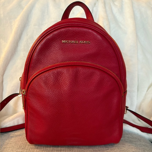 Michael Kors Red Leather Medium Alley Backpack EUC - Picture 3 of 16